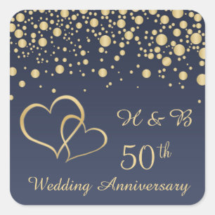 Goldene Konfetti 50. Hochzeitsticker Quadratischer Aufkleber