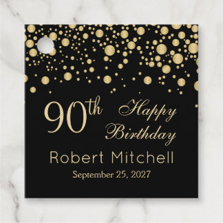 Goldene Konfetti am schwarzen 90. Geburtstag Geschenkanhänger