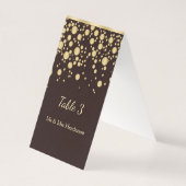 Goldene Konfetti auf braune Tischnummer, Platzkart (Rückseite)