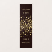 Goldene Konfetti auf braune Tischnummer, Platzkart (Außenseite Aufgefaltet)