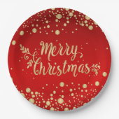 Goldene Konfetti auf rot Frohe Weihnachten Pappteller (Vorderseite)