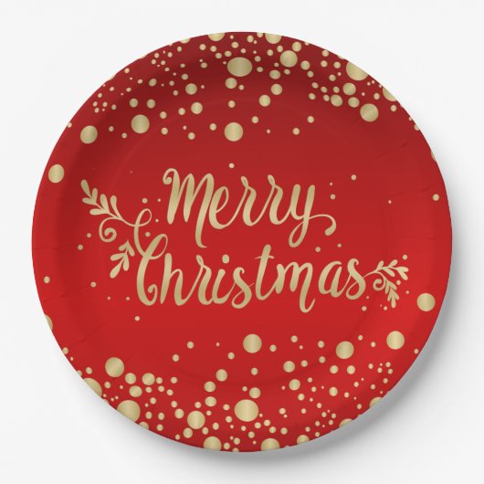 Goldene Konfetti auf rot Frohe Weihnachten Pappteller (Vorderseite)