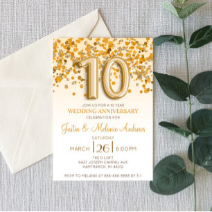 Goldene Konfetti-Einladung zum 10. Hochzeitstag Einladung