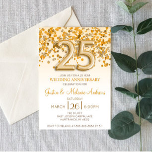 Goldene Konfetti-Einladung zum 25. Hochzeitstag Einladung
