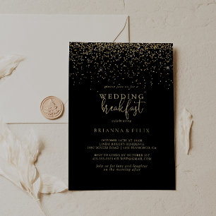 Goldene Konfetti Fancy Script Hochzeitsfrühstück  Einladung