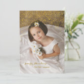 Goldene Konfetti Fist Heilige Kommunion Einladung (Stehend Vorderseite)