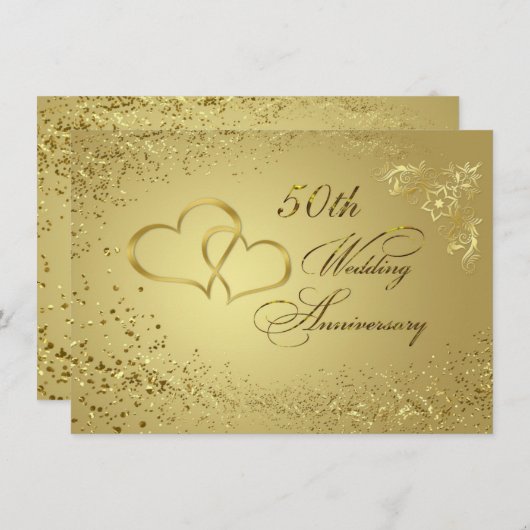 Goldene Konfetti-Herzen 50 Hochzeitstag Einladung (Vorne/Hinten)