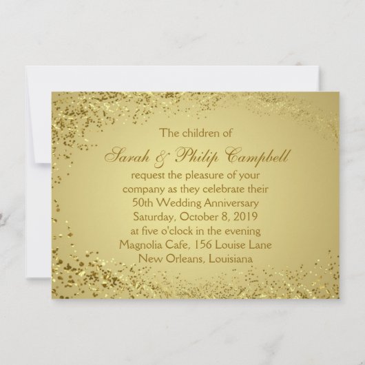 Goldene Konfetti-Herzen 50 Hochzeitstag Einladung (Rückseite)