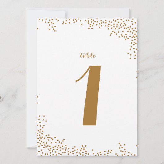 Goldene Konfetti-Hochzeitstischnummern Einladung (Vorderseite)