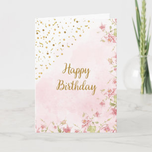 Goldene Konfetti & hübsche rosa Blumen alles Gute Karte