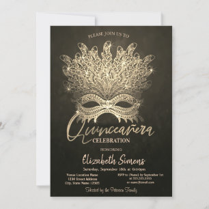 Goldene Konfetti-Maske Gold Quinceañera Einladung