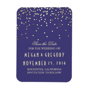 Goldene Konfetti Navy Vintage Save-the-Date-Karten Magnet