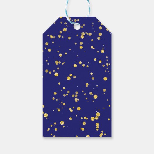 Goldene Konfetti-Punkte in Mitternachtsblau  Geschenkanhänger (Vorderseite)