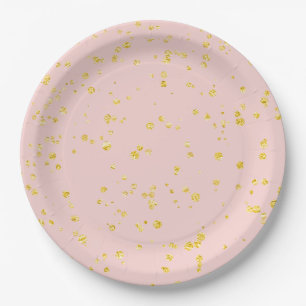 Goldene Konfetti-Punkte in Rosa Pappteller