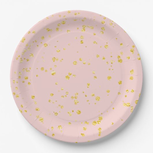 Goldene Konfetti-Punkte in Rosa Pappteller (Vorderseite)