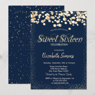 Goldene Konfetti-Punkte Navy Blau Sweet 16 Einladung