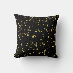 Goldene Konfetti-Punkte Schwarz Kissen