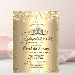 Goldene Konfetti-Punkte, Tiara Quinceañera Einladung