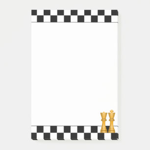 Goldene Königin & König auf Schwarz-Weiß-Schach-Po Post-it Klebezettel