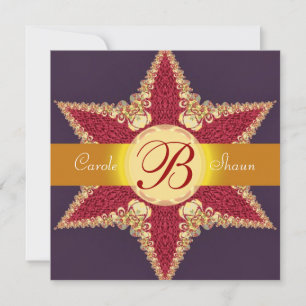 Goldene königliche rote Stern-Monogramm-Hochzeitse Einladung