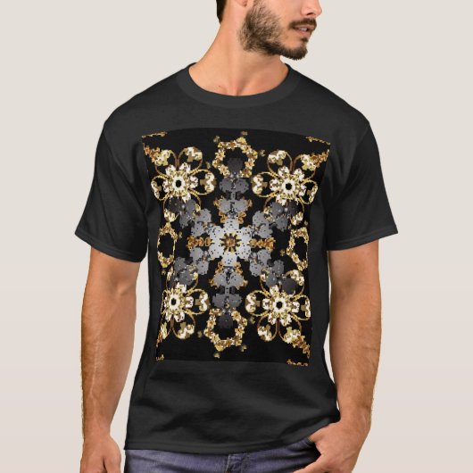 Goldene Kontur: orientalisches Blumendekor T-Shirt (Vorderseite)