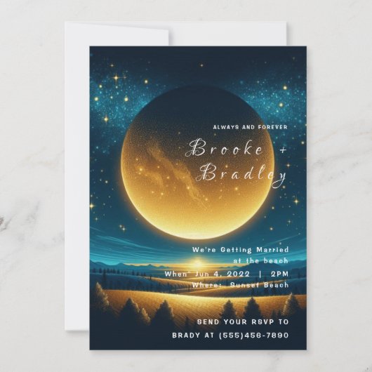 Goldene Kosmische Horizont-Hochzeit Einladung (Vorderseite)