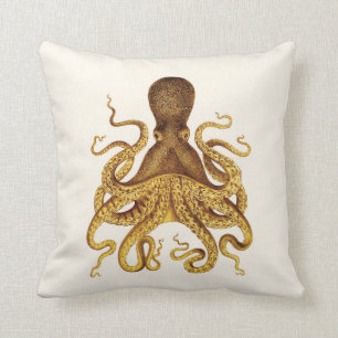 Goldene Kraken-Illustration auf Creme Kissen