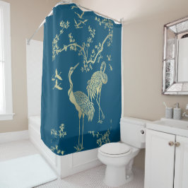 Goldene Krane Kunst, Blauer Hintergrund Duschvorhang