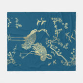 Goldene Krane Kunst, Blauer Hintergrund Fleecedecke (Vorderseite (Horizontal))