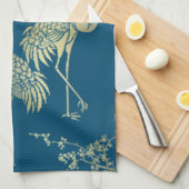 Goldene Krane Kunst, Blauer Hintergrund Geschirrtuch (Viertel Falte)