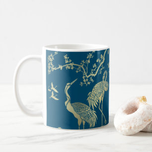 Goldene Krane Kunst, Blauer Hintergrund Kaffeetasse