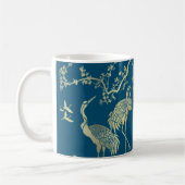 Goldene Krane Kunst, Blauer Hintergrund Kaffeetasse (Links)
