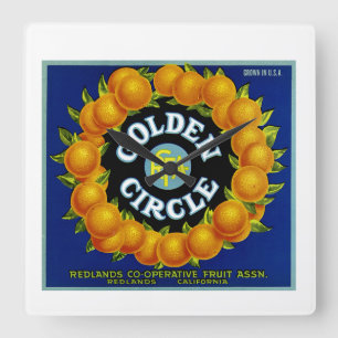 Goldene Kreis-Orangen Quadratische Wanduhr