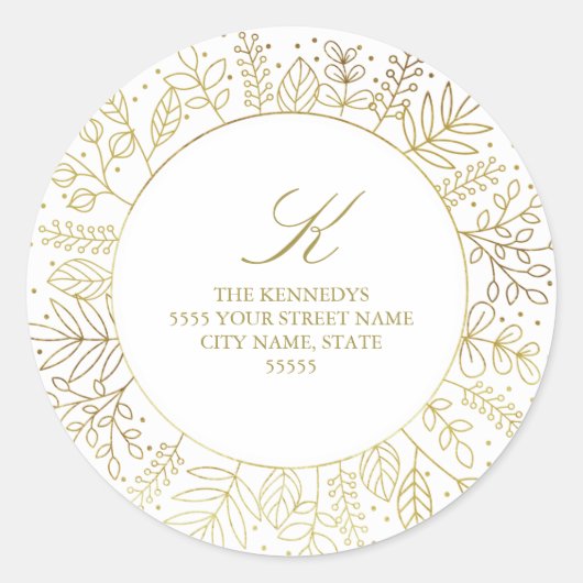 Goldene Kreis-Winter-Laub-Rücksendeadresse Sticke Runder Aufkleber (Vorderseite)