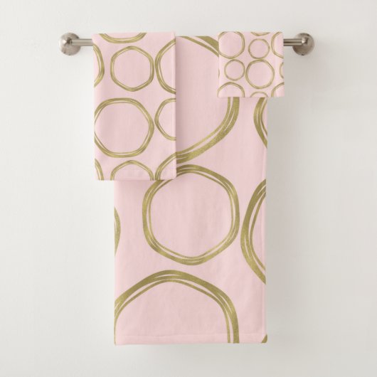 Goldene Kreise & Blushing Pink Moderne Moderne Mod Badhandtuch Set (Insitu)