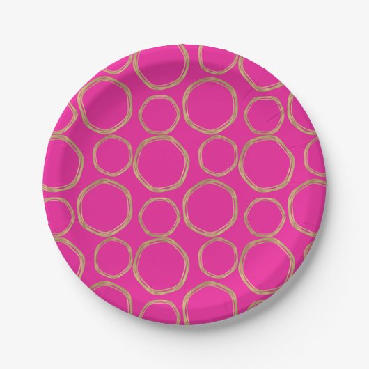Goldene Kreise & Hot Pink Bright Bold Modern Pappteller (Vorderseite)
