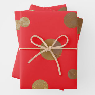 Goldene Kreise Polka Punkte Geometrisch Rot Geschenkpapier Set