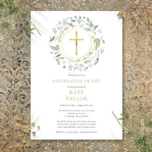 Goldene Kreuz Garland Feier des Lebens Einladung