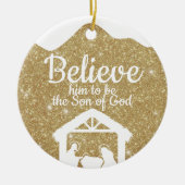 Goldene Krippe Baby Jesus Schriftzug Weihnachtsdek Keramik Ornament (Vorne)
