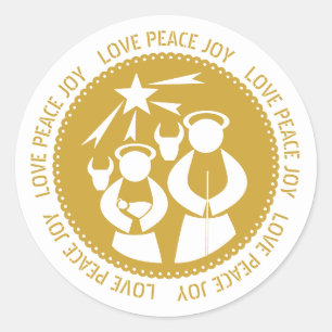 Goldene Krippe Liebe, Frieden, Weihnachten Runder Aufkleber