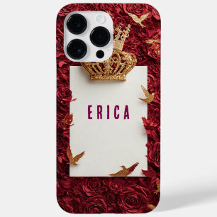 Goldene Krone auf rotem Hintergrund, umgeben von R Case-Mate iPhone 14 Pro Max Hülle