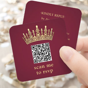 Goldene Krone Burgunder Quinceañera Scan Me QR RSV Begleitkarte
