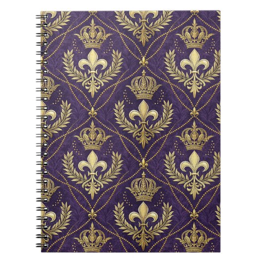 Goldene Krone Fleur-de-lis Regales Lila Muster Kun Notizblock (Vorderseite)