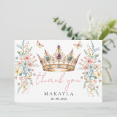 Goldene Krone Florale Butterfly Elegante Brautdusc Dankeskarte (Stehend Vorderseite)