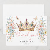 Goldene Krone Florale Butterfly Elegante Brautdusc Dankeskarte (Vorne/Hinten)