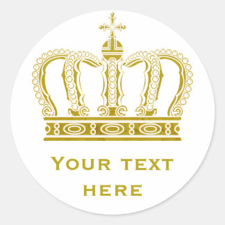 Goldene Krone + Ihr Text Runder Aufkleber