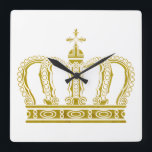 Goldene Krone   Ihre Ideen Quadratische Wanduhr<br><div class="desc">Funny Graphic Design von EDDA Froehlich | Diese wunderschöne goldene Krone lässt sich leicht für Ihr Party oder Ihre Veranstaltung anpassen, indem Sie Ihre Veranstaltungsdetails, den Schriftart, die Größe und Farbe des Schriftartes und den Wortlaut hinzufügen. Es ist für alle selbstbewussten Menschen | Für andere Designs und Produkte können Sie...</div>