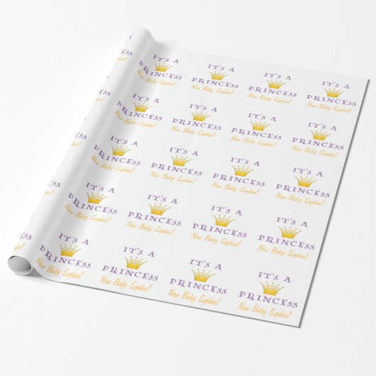 Goldene Krone "It's a Princess" mit Wizard Schrift Geschenkpapier (Ungerollt)