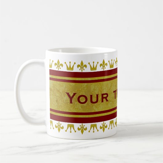 Goldene Krone & Lily Border + Ihr Text Kaffeetasse (Links)