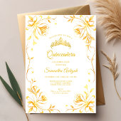 Goldene Krone Luxus Gold Floral Quinceñera Einladung